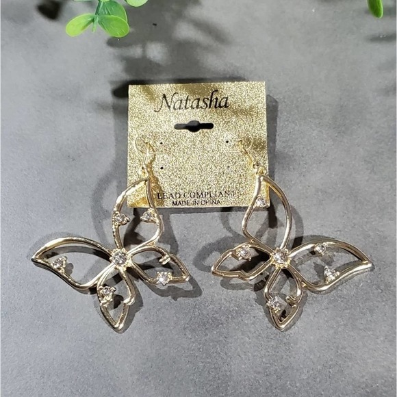𝅺Natasha jeweled butterfly‎ drop earrings - Picture 1 of 4